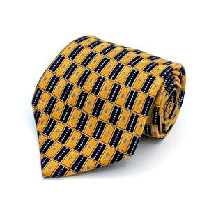Vintage Carlos Devenzia Mens Tie Silk Geometric Late 90s Y2K Yellow Navy Blue